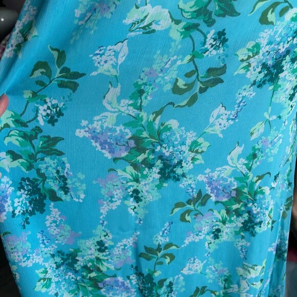 ISAAC MIZRAHI LIVE, BEAUTIFUL TURQUOISE FLORAL MAXI CHIFFON DRESS, SZ. 8 - Picture 4 of 7